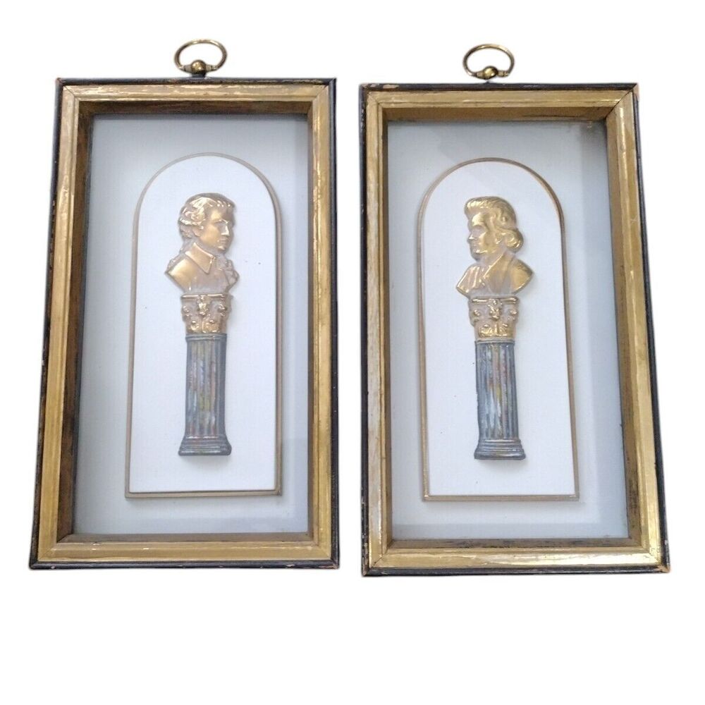 Vintage Turner Wall Accessory Framed Art Set of 2 Pedestal Busts MCM Wall Decor